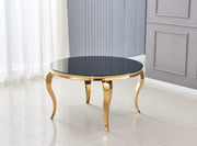 BAROQUE ROUND DINING TABLE WITH A BLACK AND GOLD BASE COMBINING CLASSIC DESIGN WITH A MODREN TOUCH 130X75CM