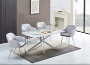 MESA DE COMEDOR RECTANGULAR JESSICA CUENTA CON UNA BASE PLATEADA Y UNA CUBIERTA EFECTO MÁRMOL QUE COMBINAN ELEGANCIA MODERNA Y ESTILO REFINADO 150X90CM