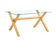 MESA DE COMEDOR LXE CON BASE DORADA Y CUBIERTA DE CRISTAL TRANSPARENTE, COMBINANDO DISEÑO MODERNO Y ELEGANTE 180X90X75CM