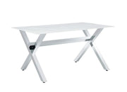 MESA DE COMEDOR LXE CON BASE PLATEADA Y CUBIERTA EFECTO MÁRMOL BLANCO QUE COMBINA LA ELEGANCIA MODERNA 150X90X75CM