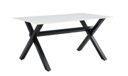 LXE DINING TABLE FEATURES A BLACK BASE WITH A WHITE MARBLE EFFECT TOP COMBINING MODREN ELEGANCE 150X90X75CM
