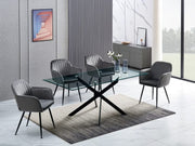 MESA DE COMEDOR RECTANGULAR JESSICA CON DISEÑO MODERNO, TAPA DE CRISTAL TRANSPARENTE Y METAL NEGRO 180X90X75CM