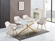 JESSICA RECTANGULAR DINING TABLE FEATURES A WHITE MARBLE TOP AND GOLD METAL FEETS AND 180X90X75CM