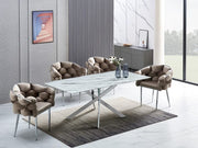 JESSICA RECTANGULAR DINING TABLE FEATURES A WHITE MARBLE TOP AND SILVER METAL FEETS AND 180X90X75CM