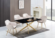 JESSICA RECTANGULAR DINING TABLE FEATURES A BLACK MARBLE TOP AND GOLD METAL FEETS AND 180X90X75CM