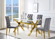 IXE DINING TABLE FEATURES A WHITE MARBLE TOP WITH A GOLD METAL FEETS WITH 180X90X75CM