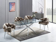 JESSICA RECTANGULAR DINING TABLE FEATURES A TRANSPARENT GLASS TOP WITH A SILVER METAL FEETS 180X90X75CM