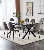 MESA DE COMEDOR IXE CON CUBIERTA DE CRISTAL TRANSPARENTE Y PATAS DE METAL NEGRO 180X90X75CM