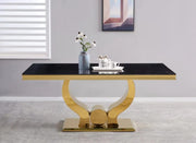 MESA DE COMEDOR TROFY CON MÁRMOL NEGRO Y PATAS DORADAS, QUE COMBINA UN DISEÑO DE ELEGANCIA MODERNA. 180X90X75CM