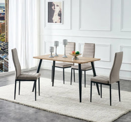 AMMO DINING TABLE FEATURES A SCRATCHED OAK TOP WITH A BLACK METAL FEETS COMBINING MODREN DESIGN 120X70CM