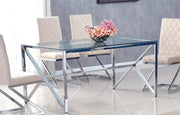 MAJESTIQUE DINING TABLE FEATURES A TRANSPARENT GLASS WITH A SILVER LEGS WITH 150X90X75CM