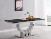 TROFY DINING TABLE FEATURES A BLACK MARBLE  WITH A SILVER FEETS COMBINING MODREN ELEGANCE DESIGN 180X90X75CM