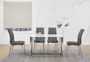 MESA DE COMEDOR PORTOFINO CON CUBIERTA DE MÁRMOL BLANCO Y PATAS DE BASE PLATEADA QUE COMBINAN ELEGANCIA Y DISEÑO MODERNO 180X90X75CM