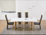 MESA DE COMEDOR PORTOFINO CON CUBIERTA DE MÁRMOL BLANCO Y PATAS DORADAS QUE COMBINAN UN DISEÑO DE ELEGANCIA MODERNA 180X90X75CM