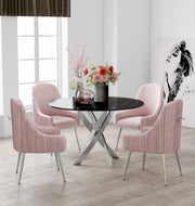 MESA DE COMEDOR JESSICA CON TAPA DE MÁRMOL NEGRO Y PATAS DE METAL PLATEADO QUE COMBINA UN ACABADO DE ELEGANCIA MODERNA 100X75CM