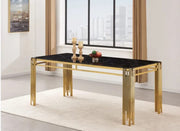FLUTE DNING ATBLE WITH BLACK MARBLE ON TOP WITH GOLD LEGS WITH ELEGANT DESIGN 150X90X75CM