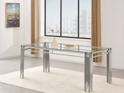 FLUTE DINING TABLE TRANSPARENT GLASS TOP WITH SILVER LEGS WITH MODREN DESIGN WITH ELEGANT DETAILING 150X90X75CM