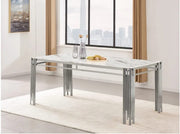 FLUTE DINING TABLE WITH WHITE MARBLE TOP WITH SILVER LEGS COMBINING MODREN ELEGANCE DESIGN 180X90X75CM