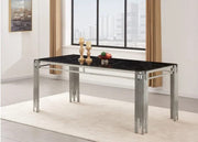 LA MESA DE COMEDOR FLUTE CUENTA CON UNA TAPA DE MÁRMOL NEGRO Y PATAS PLATEADAS COMBINANDO UN DISEÑO DE ELEGANCIA MODERNA 150X90X75CM