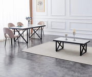LEVANTO  DINING TABLE WITH BEIGE MARBLE TOP AND BLACK METAL FEETS 180X90X75
