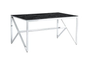 MAJESTIQUE DINING TABLE FEATURES A BLACK MARBLE EFFECT GLASS TOP WITH A SILVER FEETS WITH ELEGANT DESIGN 150X90X75CM