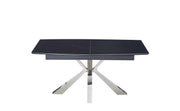 MESA DE COMEDOR EXTENSIBLE CON ENCIMERA DE CERÁMICA CON EFECTO MÁRMOL NEGRO Y PATAS PLATEADAS 160/200X90X75CM