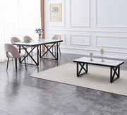 LEVANTO DINING TABLE FEATURES A WHITE MARBLE TOP WITH A BLACK METAL FEETS 180X90X75CM