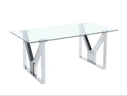 LA MESA DE COMEDOR IGREC CUENTA CON UNA TAPA DE CRISTAL TRANSPARENTE CON PATAS PLATEADAS CON DISEÑO MODERNO 180X90X75CM