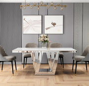 ELEGANT DINING TABLE FEATURES A WHITE MARBLE TOP WITH DESIGN FEETS 180X90X75CM