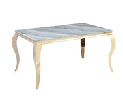 BAROQUE DINING TABLE FEATURES A WHITE MARBLE TOP WITH GOLD BASE FEETS 150X90X75CM