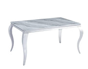 MESA DE COMEDOR BARROCA CON TAPA DE MÁRMOL BLANCO Y PIES DE BASE PLATEADOS 180X90X75CM
