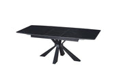 MESA DE COMEDOR EXTENSIBLE 160/200X90X75CM CON ENCIMERA DE CERÁMICA EFECTO MÁRMOL NEGRO Y PATAS DE METAL NEGRO.