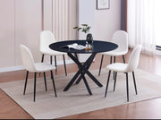 JESSICA 120X75CM DINING TABLE FEATURES A BLACK WOODEN TOP WITH A BLACK METAL FEETS COMBINING A BOLD MODREN DESIGN .