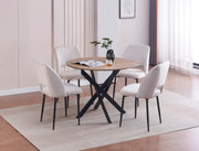 JESSICA 120X75CM DINING TABLE FEATURES A BEIGE WOODEN TOP WITH A BLACK METAL FEETS COMBINING A BOLD MODREN DESIGN .
