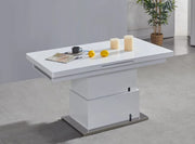 EXTENDABLE 135/170CM DINING TABLE FEATURES A AUTOMATIC LIFT AND EXTENSION SYSTEM WITH WHITE COLOR.