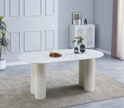VENEZIA 180X90X75CM DINING TABLE FEATURES A WHITE MARBLE EFFECT CERAMIC TOP WITH BEIGE LEGS