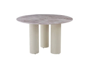 ANAIS 120X75CM DINING TABLE FEATURES A GRIS EFFECT CERAMIC TOP WITH BEIGE METAL LEGS.