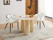 ANAIS 120X75CM DINING TABLE FEATURES A TRAVERTINE EFFECT CERAMIC TOP WITH TRAVERTINE METAL LEGS.
