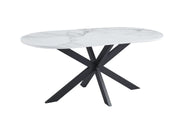 MANON MESA DE COMEDOR 180X90 CM CON EFECTO MÁRMOL BLANCO Y PATAS NEGRAS.