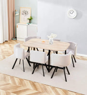 JUEGO DE COMEDOR VENDOME DE 140X90CM CON MESA DE MADERA, 6 SILLAS BEIGE Y PATAS NEGRAS (6+1)