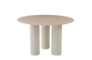 MESA DE COMEDOR ANAIS DE 120 CM CON TAPA DE CERÁMICA BEIGE BRILLANTE Y PATAS BEIGE.