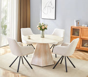 LA MESA DE COMEDOR SOLAL DE 120 CM CUENTA CON UNA TAPA EFECTO TRAVERTINO MATE CON PATAS A JUEGO.