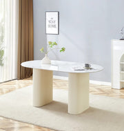 MESA DE COMEDOR ROXY DE 160X90CM CON EFECTO MÁRMOL BLANCO Y PATAS BEIGE.
