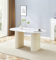 MESA DE COMEDOR ROXY DE 180X90CM CON TAPA EFECTO MÁRMOL BLANCO Y PATAS BEIGE.