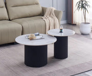 GIGOGNE POLPO 70X70X38+50X50X45CM COFFEE TABLE SET FEATURES A GREY MARBLE EFFECT CERAMIC TOP WITH A BLACK METAL FEETS.
