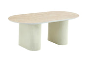 ROXY 120X60X45CM COFFEE TABLE FEATURES A MATTE TRAVERTINE EFFECT CERAMIC TOP WITH BEIGE LEGS.