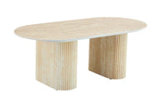 MESA DE CENTRO ROXY 120X60X45CM CUENTA CON UNA CUBIERTA DE CERÁMICA BRILLANTE CON EFECTO TRAVERTINO Y PATAS ESTILO TRAVERTINO.