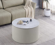 VALMY 80X45CM COFFEE TABLE FEATURES A GREY MARBLE EFFECT CERAMIC TOP WITH BEIGE VALMY STYLE LEGS.