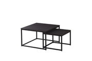 NESTING COFFEE TABLE SET 70X70X46CM + 50X50X40CM FEATURES BLACK WOOD TOPS WITH  BLACK METAL BELGRADE STYLE BASES FEETS.