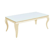 BAROQUE 120X60CM COFFEE TABLE FEATURES WHITE FINISH WITH A GOLD FEETS.